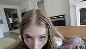 My step sister Audrey Hempburne seduces me with her big tits and rides hard