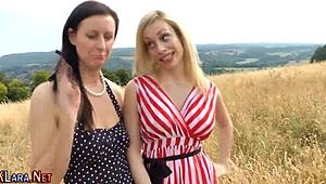 Heeled hottie dominates with strapon in classy style.