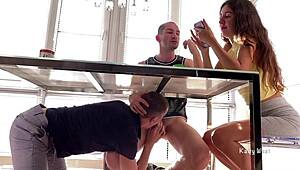 Sucked Friend's Dick Under Table Until Wife Caught Them