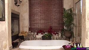 Big-Titted Soapy Masseuse Bent Over and Doggystyled in Bath