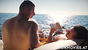 chesty gina taking two dicks outdoors