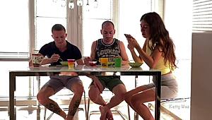 Sucked Friend's Dick Under Table Until Wife Caught Them