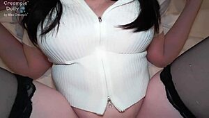 first hookup with shy thai girl in white mask, big boobs, and creampie in bedroom.