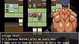 Tanned girl Natsuki gets cum inside her ass in public hentai game