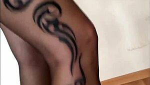 tranny in miniskirt jerks off in hot pantyhose fetish scene.