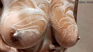 Hey stepbrother look at my tits in shower and let me jerk off your dick