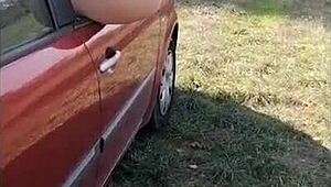 stretching her ass out the car window for luck, trying it 😏