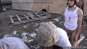 watching army guys masturbate in fatigues, then hot men fuck on couch