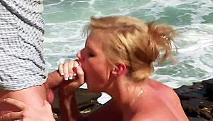 Whoa, busty blonde tourist ass drilled by locals outdoors!