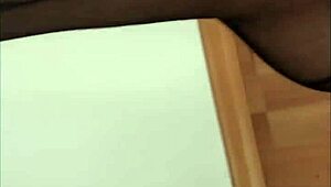 tranny in miniskirt jerks off in hot pantyhose fetish scene.