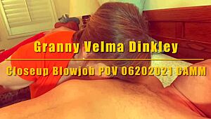 Granny Velma Dinkley Sucking Deep in Close-Up POV Blowjob Scene. Her Cosplay Adds Wild Thrill.