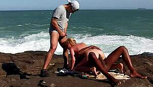 Whoa, busty blonde tourist ass drilled by locals outdoors!