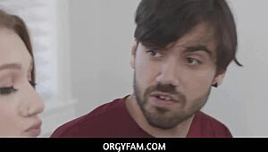 Aria Kai, huge boobs blonde teen stepsister, fucked to orgasm by stepbrother during Super Bowl