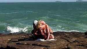 Whoa, busty blonde tourist ass drilled by locals outdoors!