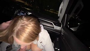 Creampie in pussy and fucked in butthole after sucking in car