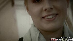 Two Sexy Blondes Wrestle Hard Before Eating Pussy in European Fight