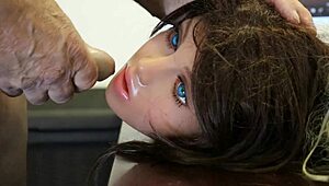 girl next door sucks me off in slow motion, cum dripping on her face and hair