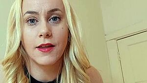 Intense POV experience with a busty blonde giving a lap dance and skillful blowjob