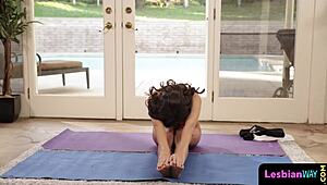 oh, that busty lesbo got orally pleasured during yoga!