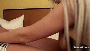 horny teen 18+ blonde gives blowjob to brother-in-law