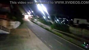 Petite brunette cheating with friend on bridge and in town
