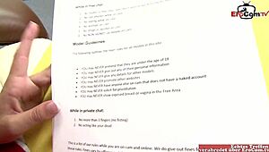 Hey, wanna see me pick up a big dick for desk sex? This brunette's natural tits are ready!