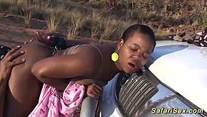 chubby african wife takes big cock pounding outdoors