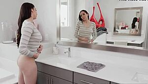 A sultry woman with large breasts wakes up her partner for an intense anal encounter