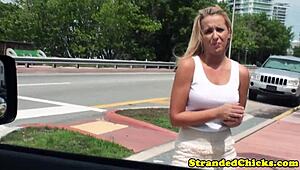What’s hotter than a real hitchhiker blonde polishing a driver’s knob in public?
