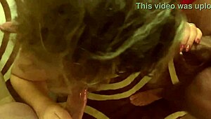 Threesome with my cheating slut wife sucking two cocks with a friend