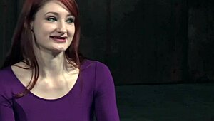 redhead submissive bound and punished hard in rough garage domination.