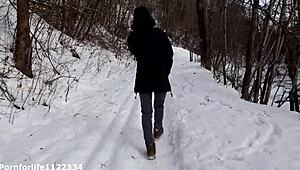 Amateur Girl Dreaming Of Quick Fuck And Deepthroat In Public Snow Bent Over