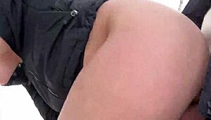 Having outdoor sex in the snowy park, moaning loudly with big natural tits bouncing 😍❄️