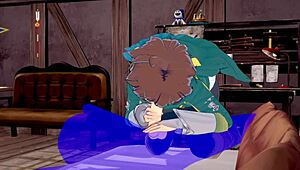 In Konosuba yaoi, Kazuma gets blowjob ending with cum in mouth