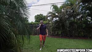 Hot young 18+ brunette jerks cock before blowjob.