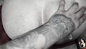 gay friend gets asked to stick two toys in his ass by brunette with big clit