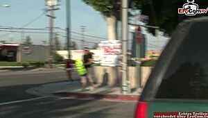 Hey, wanna see me pick up a big dick for desk sex? This brunette's natural tits are ready!