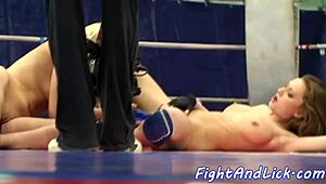 Wrestling dykes dive into fingering before hot sixtynine.