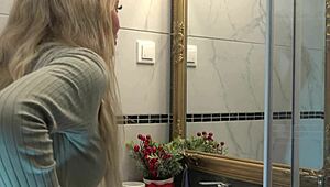 Hot New Sexy Blonde Wife Bends Over To Change Panties In Bathroom