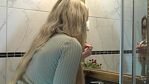 Hot New Sexy Blonde Wife Bends Over To Change Panties In Bathroom