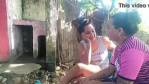 Neighbor grabs my big ass while I bathe naked in massage session.