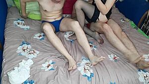 damn, this beauty’s takin’ two huge cocks, suckin’ and bangin’ in wild group fun