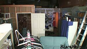 Black convict is fucking a white teen pussy in wild action.