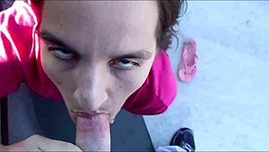 Michelle Simpson gives amateur blowjob in pov, sucking and swallowing cumshot