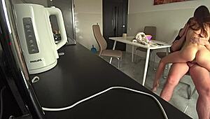 wife sneaks with neighbor for kitchen sex while husband's at work, damn