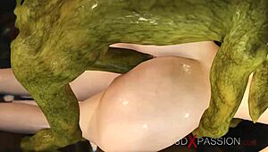 beautiful young queen gets fucked hard by green monster in mystical cave