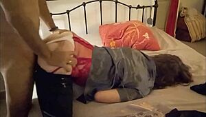 White Slut in Satin Dress and Heels Gets Doggystyle and Rimjob Action!