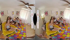 super cute co-eds charly, kourtney, and penelope tag team a hunk in the dorm 😏