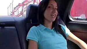CHLOE 18 SHOWS NATURAL TITS WHILE FINGERING PUSSY IN CAR
