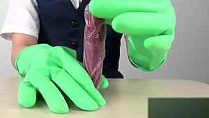 handjob magic with slick latex gloves on display